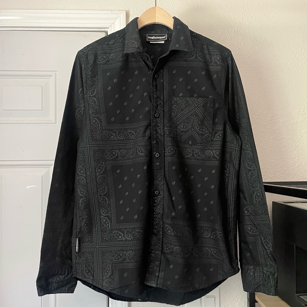 THE‎ HUNDREDS black men’s cotton paisley bandana print scarf button up shirt